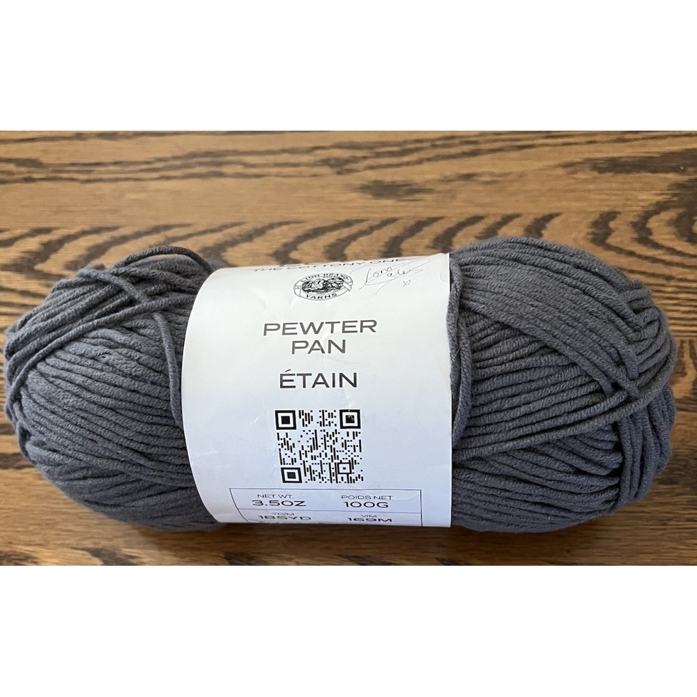1 Lions Brand Yarns Made With Love The Cottony One Yarn Pewter Pan Gray Med 4